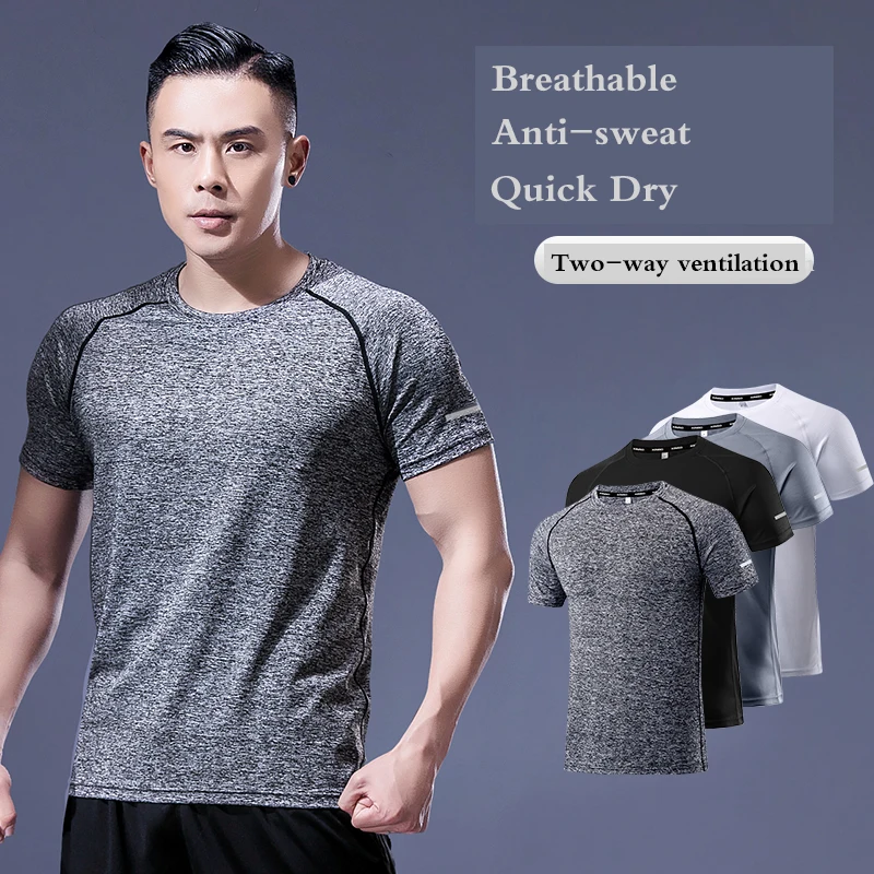 Running Shirt Men Dry Fit Gym Short Sleeve Breathable Sports Training Quick Drying Elastic Exercise Fitness, running t shirts,running t shirt,sport t shirt,short sleeve t shirt,fitness clothes