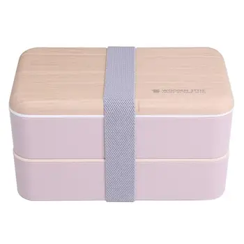

Portable Healthy Material Lunch Boxes Dinnerware Food Storage Container picnic Wooden double-layer rectangular working Food box