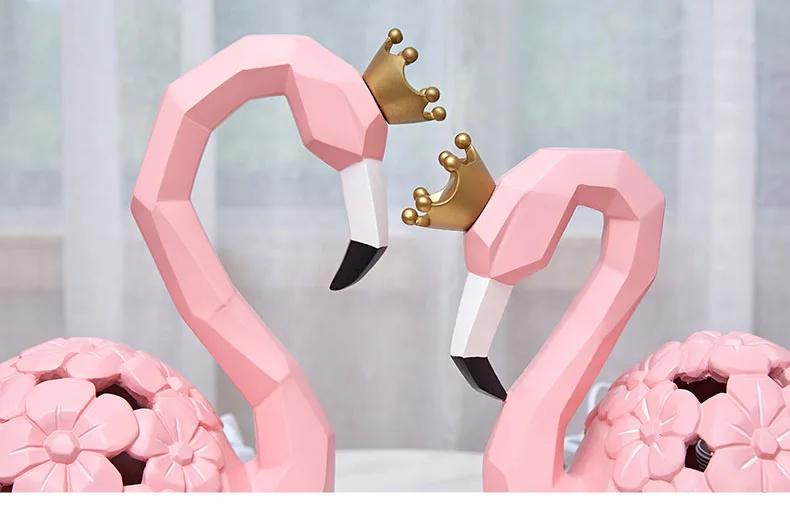 Pink Flamingo King Queen Table Lamps For Home Living Room Bedroom Bedside Table Light Resin Statue Desktop Decor Accessories LED