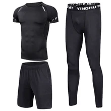 Мужской спортивный костюм для фитнеса, компрессионная спортивная одежда, быстросохнущие комплекты для тренировок, упражнений, тренировок, спортивная одежда для бега и бега