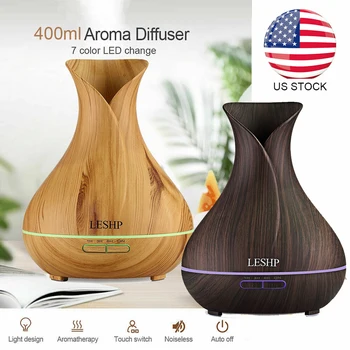 

400ml Aroma Essential Oil Diffuser Ultrasonic Remote Control Humidifier Air Freshener Sleep 7 Colors LED Lights White Wood Grain