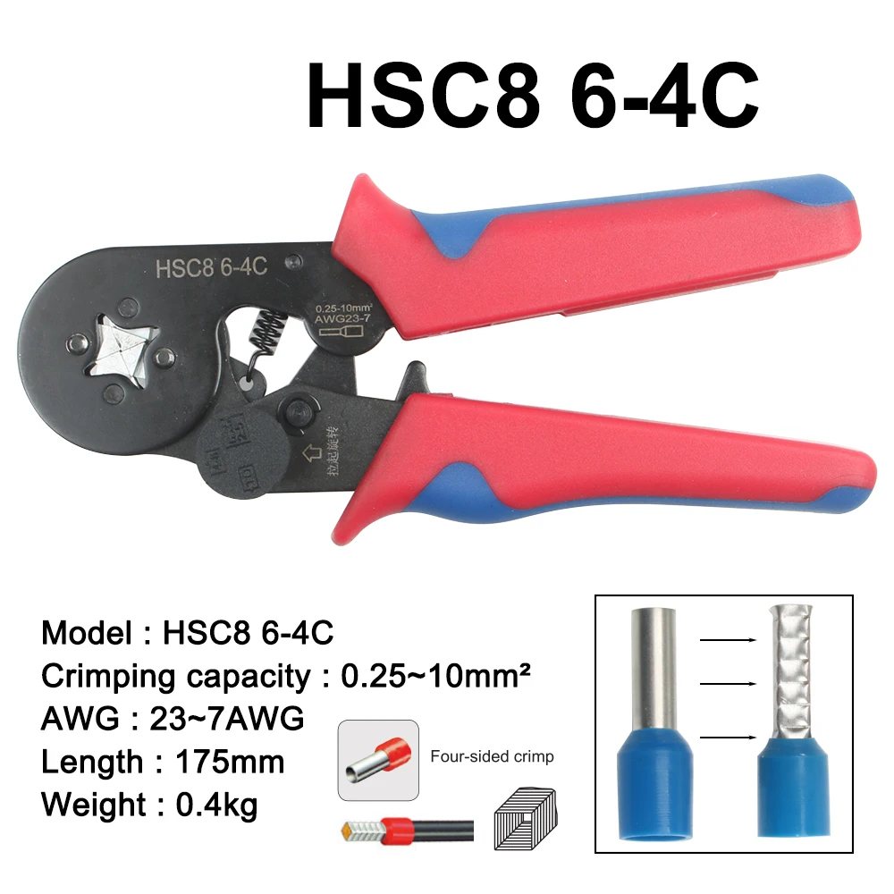 Hsc8 6-4C мини саморегулируемые обжимные плоскогубцы 0,25-10 мм2 клеммы обжимной инструмент Мультитул инструменты руки плоскогубцы awg 23-7