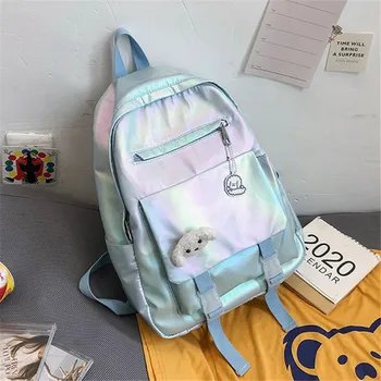 

New Fashion Women Backpack High Quality Oxford Cloth Color Gradient Ladies Backpack Pendant Student Backpack Children Travel Bag