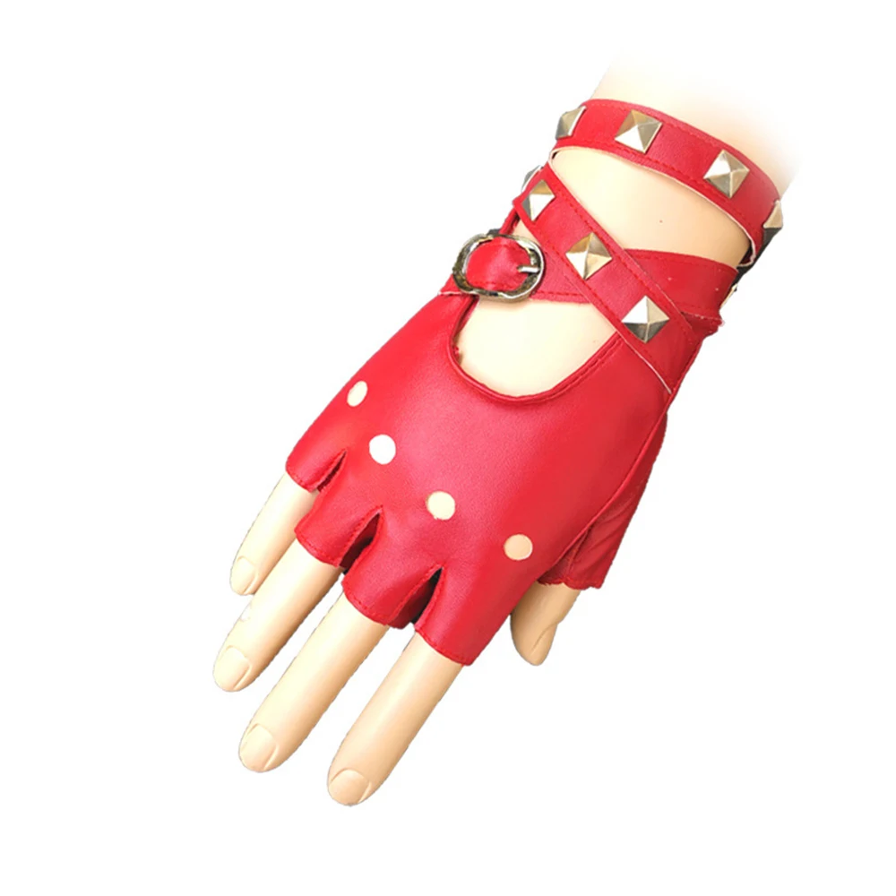 Studded Gloves Half-Finger Gloves Durable Motorcycle Gloves Protective Women'S Fashion Half Finger PU Leather Universal