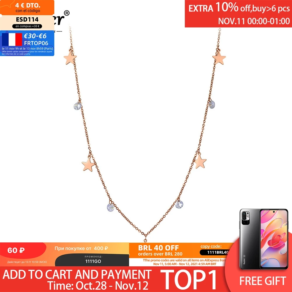 Lokaer Fashion Titanium Stainless Steel Star Charm Choker Necklaces Bohemia CZ Crystal Pendant Necklace For Women Girls N20004 | Украшения