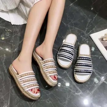 

metal chain slippers women espadrille slipper fashion designer luxury model genunie leather comfortable sandals women shoes lady