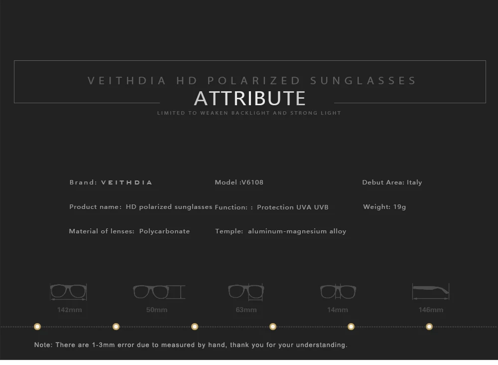 Мужские и женские солнцезащитные очки VEITHDIA, поляризованные солнцезащитные очки № 6108 из алюминия+TR90, винтажные аксессуары