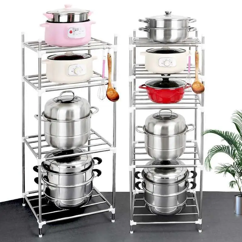 

kitchen storage and organization Stainless steel dish drainer Multi-layer Kitchen shelf Pan organizer Floor-standing Rack