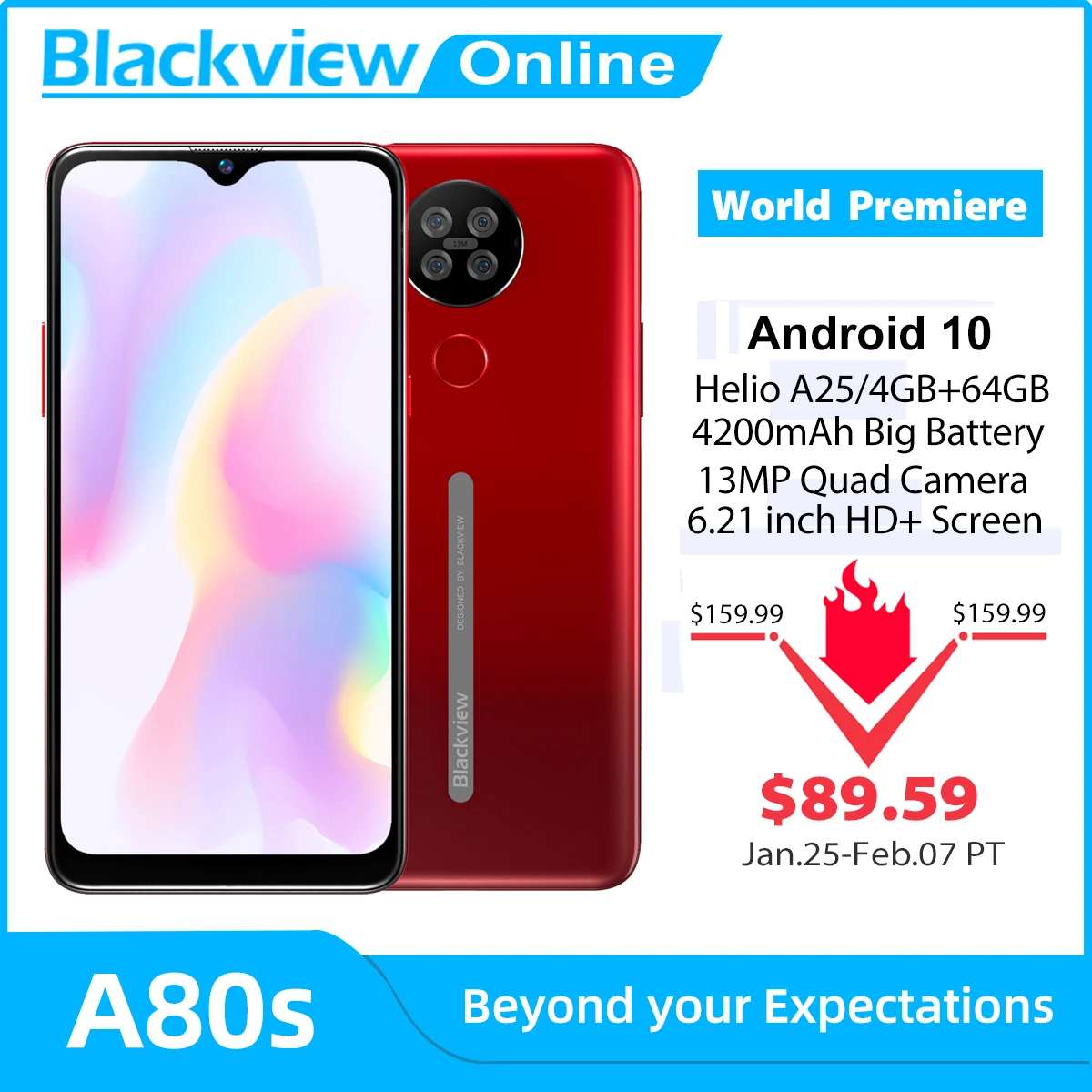 Blackview a80s android 10 smartphone 4gb ram + 64gb rom octa núcleo 13mp câmera traseira 4200mah face impressão digital desbloquear 4g telefone móvel