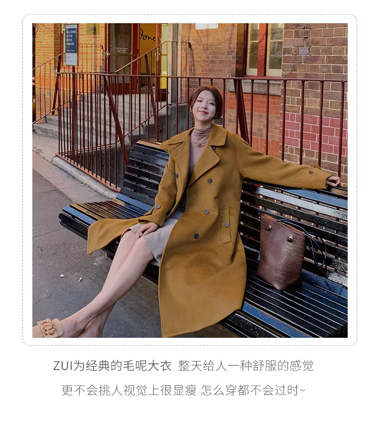 Шерстяная куртка для фотосессии, женская, средней длины,, стиль, популярная, осень и зима, корейский стиль, свободный крой, элегантная, желтая шерсть