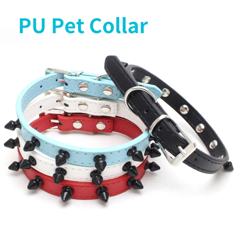 

Colourful Spiked Pet Dog Cat Collar Soft Comfortable Adjustable Walking Running Dog Chains Anti Biting PU Leather Pets Supplies