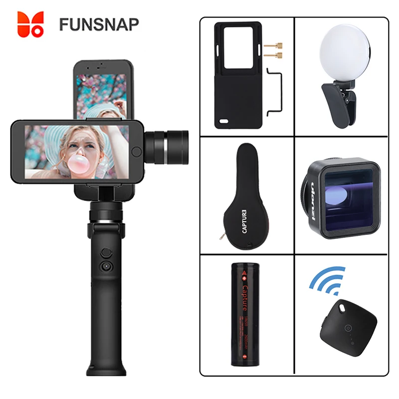 Najtaniej Funsnap uchwycić 3 osiowy ręczny smartfon Gimbal Gopro stabilizator dla iPhone Xs Max XR pikseli Gopro 7 6 5 Y EKEN H9
