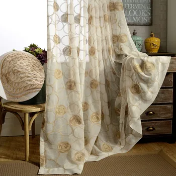 

Embroidered Circle Sheer Curtains for Kids Bedroom Half Shading 1 Panel Polyester Fabric Tulle Window Curtain for Living Room