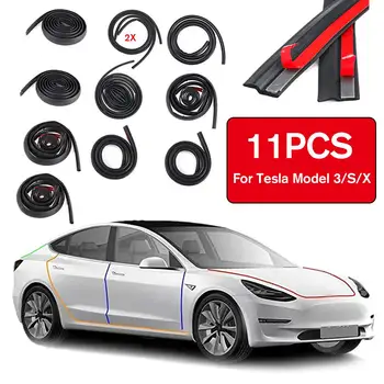 

11PCS Door Seal Kit Soundproof Wind Noise Reduction Car Door Trim Moulding Rubber Weatherstrip Seal Strip for Tesla Model 3/S/X