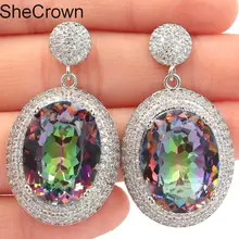 Новое поступление длинный большой тяжелый огонь Радуга Мистик Топаз CZ женский подарок серебряный кулон 40x22 мм