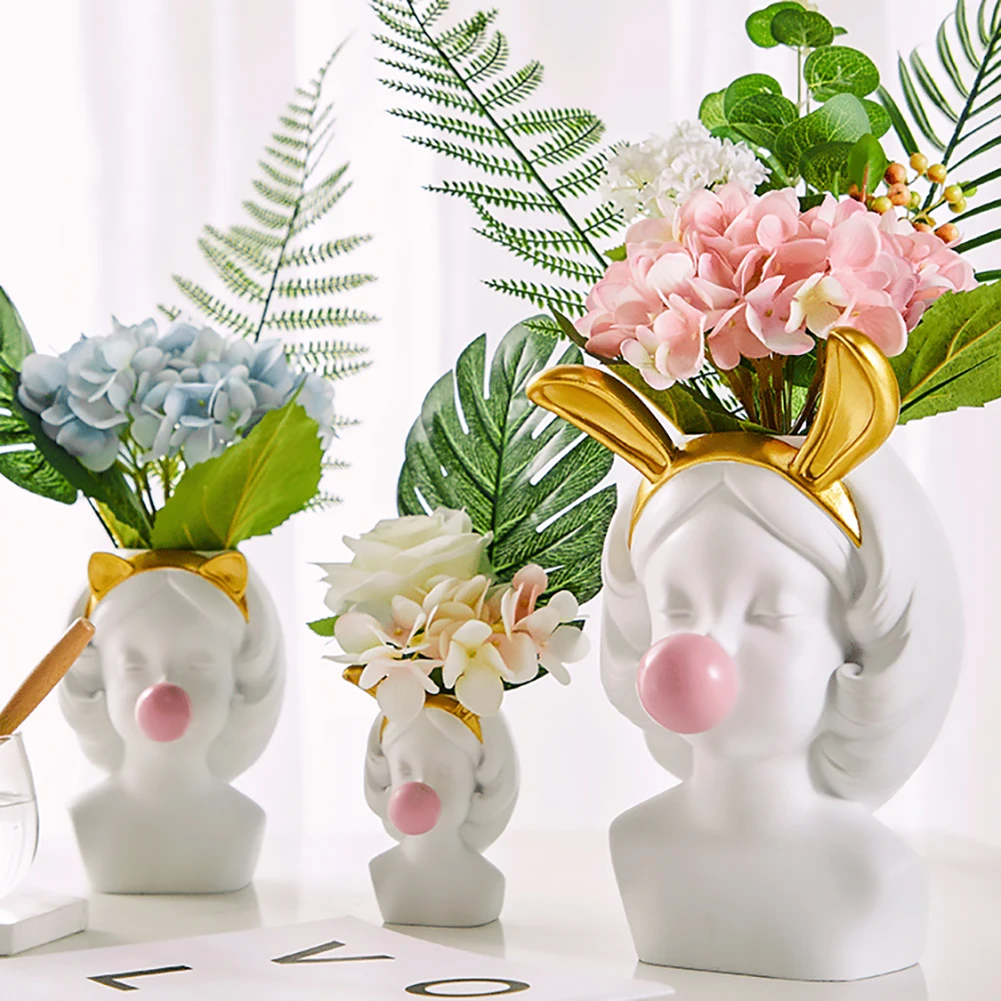 

Nordic Style Flower Plant Pot Blowing Bubbles Succulent Plant Stand Character Statue Flower Vase For Home Decoration Ornaments