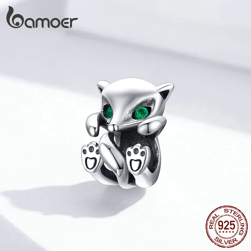 Bamoer Baby Fox Animal металлический Шарм подходит к оригинальному серебряному змеиному браслету 925 пробы Серебряное модное ювелирное изделие SCC1290