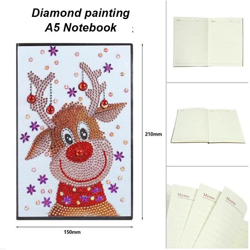

DIY Christmas Cartoon elk Diamond Painting Notebook Diary Book Pages A5 Notebook Embroidery Diamond Cross Stitch Craft Gift