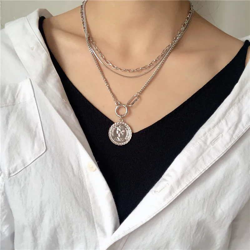 

New Fashion Beauty Head Coin Multi Layered Wearing Clavicle Neck Chain Creative Trend Necklace Women Choker Jewelry