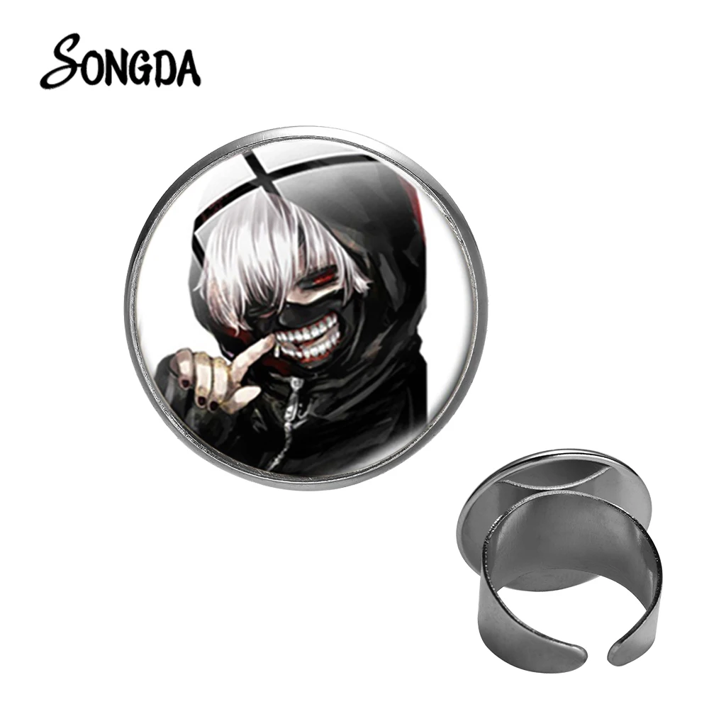 Classic Anime Tokyo Ghoul Ring Kaneki Ken Cartoon Printed Glass Dome Metal Rings for Children Halloween Party Gift Fans Souvenir | Украшения