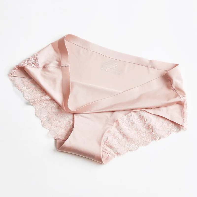 Розовый Бесшовные трусики XXXL нижнее белье Для женщин сексуальный Ice Silk трусики для девушек размера плюс женской модной обуви кружева спандекс трусы с низкой талией Панталоны - Цвет: Розовый
