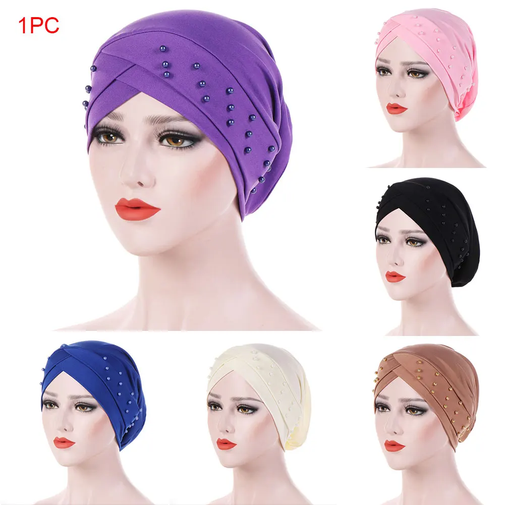 Женские мусульманские шляпы западный стиль шарик шапочка для химиотерапии для рака головы обертывание мода стрейч Твердые бини случайные лоб крест