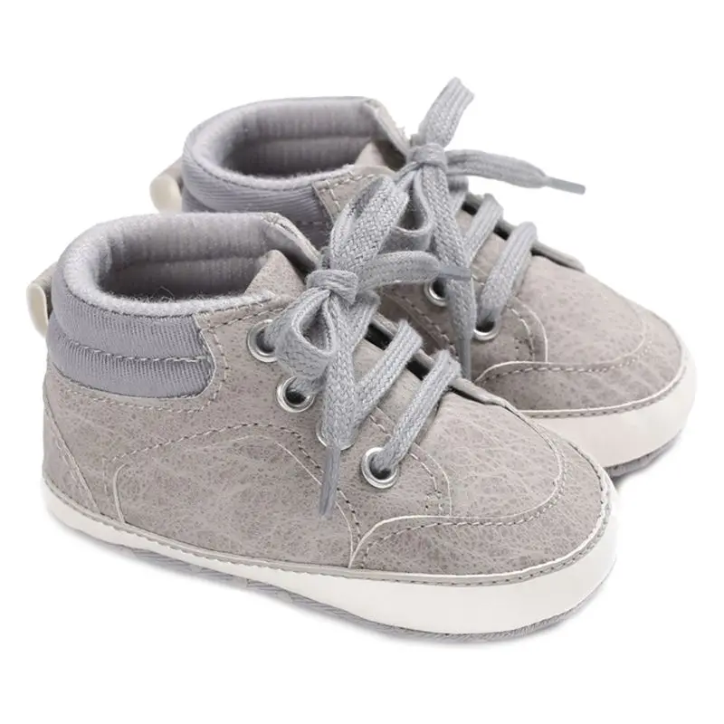 

Infant Baby Boys High Top Faux Leather Sneakers Solid Color Lace Up Anti-Slip Soft Toddler First Walkers Crib Shoes 0-18M