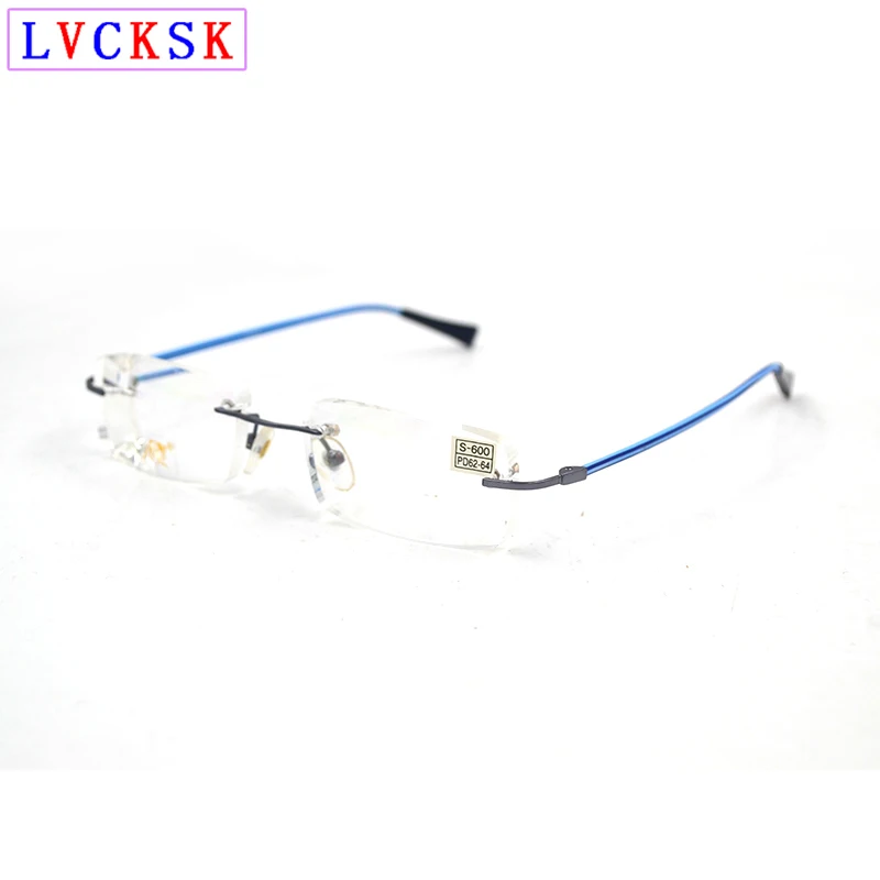 

Finished Rimless Square Myopia Glasses Women Men Striped Legs Nearsighted Spectacles Shortsighted Eyeglasses -100~-600 L3