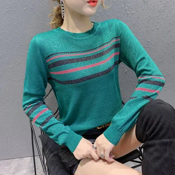 

Fashion Striped Shiny Korean Pullover Sweater 2019 New Autumn Winter Women Top knitted Sweater Pull Femme Bottoming Shirt M99404
