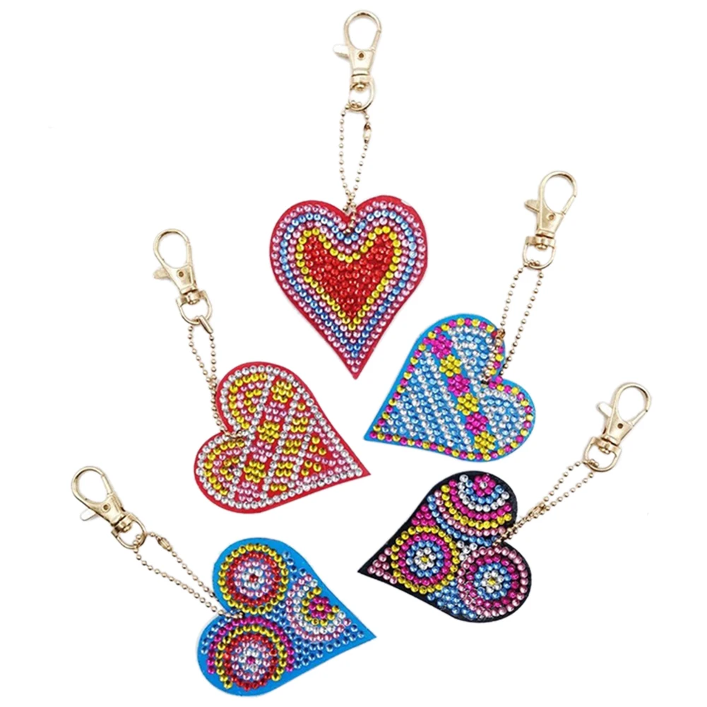 

5Pcs/set 5D DIY Diamond Painting Keychain Pendant Full Drill Rhinestone Embroidery Heart Shape Colorful Keyring Diamond Painting