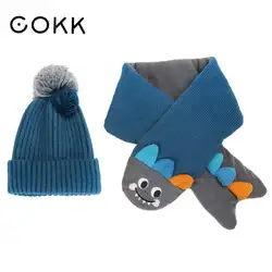 COKK/2019 новая детская шляпа, шарф, костюм, корейский Зимний комплект из двух предметов, утолщенные теплые шапки с животными для мальчиков и