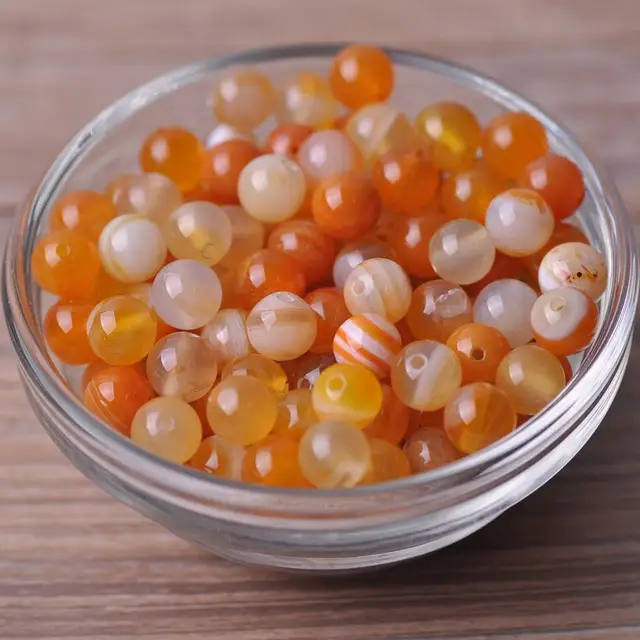 Round 4mm 6mm 8mm 10mm 12mm Natural Stone Rock Loose Spacer Beads lot for Bracelet Jewelry Making Findings DIY Crafts Orange Lace Agate
