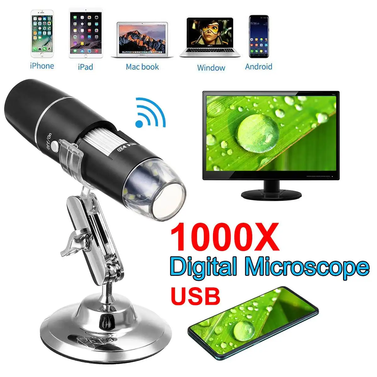 

HD 1000X Handheld Wifi Digital Microscope Magnifier Camera With 8 LEDs For Android ios For iPhones For iPads Windows