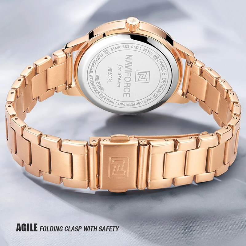 Роскошный бренд NAVIFORCE, часы из розового золота для женщин, кварцевые наручные часы, модные женские часы-браслет, Relogio Feminino
