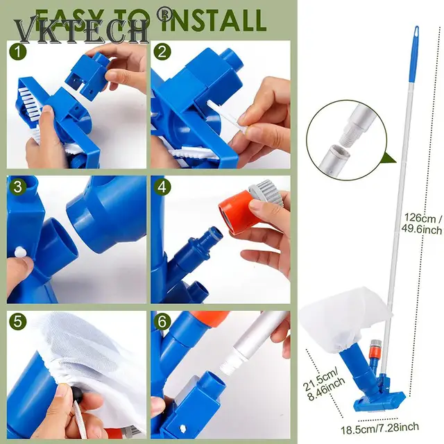 Medence Porszívó Hordozható Úszó Tó Szökőkút Vákuum Fertőtlenítő Szerszám Szívófej Kefe Tisztító Kiegészítők - Image 3