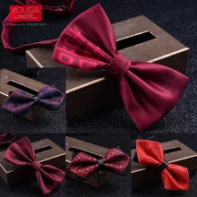 Мужской галстук-бабочка, свадебное красное официальное платье, галстук-бабочка для жениха, винно-Красные праздничные рубашки с галстуком-бабочкой, Свадебный Мужской галстук-бабочка