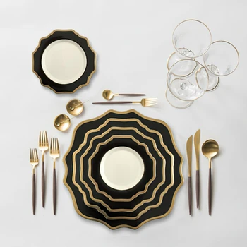 

Ceramic Plate Nordic Phnom Penh Flower Shape Black White Western Dishes Wedding Tableware Household Kitchen Supplies Dinnerware