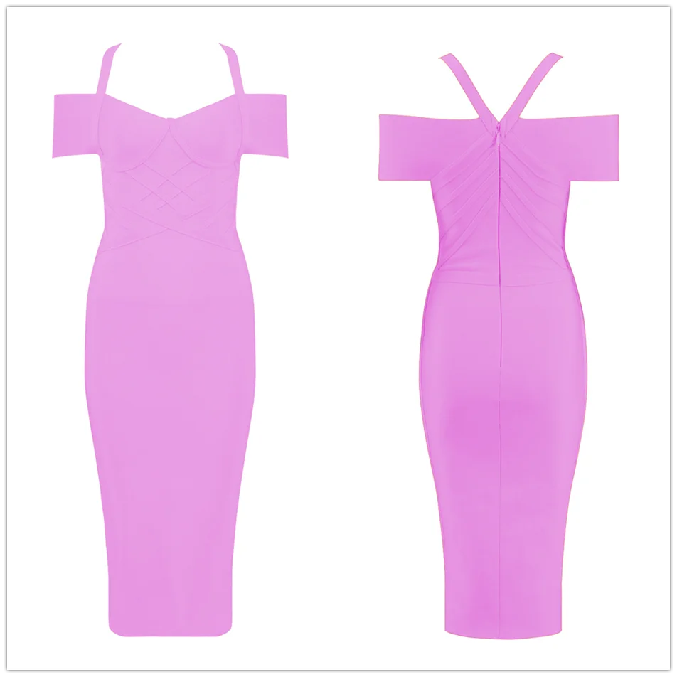 New Summer Bandage Dress Women's Sexy Orange V-Collar Shoulder Club Bodycon Midi Dresses Celebrity Party Dresses