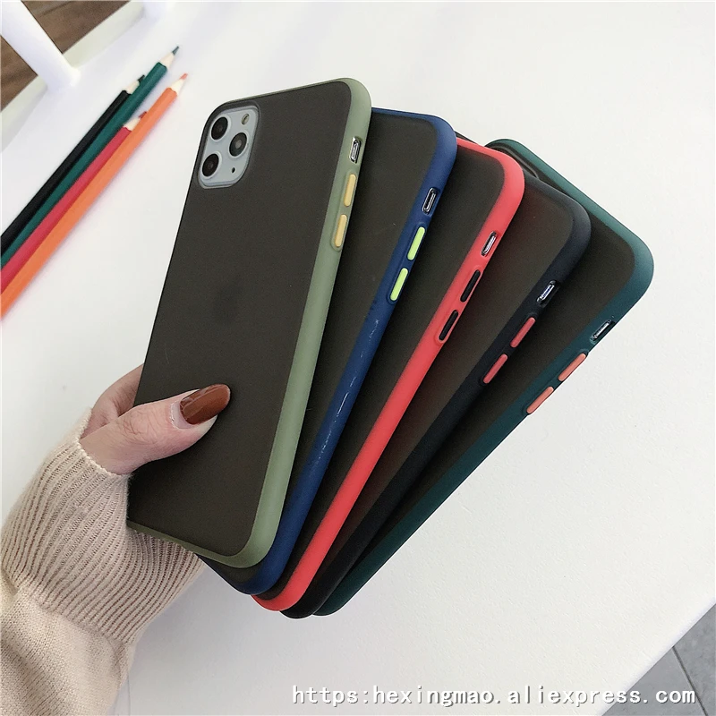 Парные противоударные простые Матовые чехлы для iphone 11 11Pro Max XR X XS Max 6 7 8 plus карамельный цвет Край чехол для телефона крышка Капа