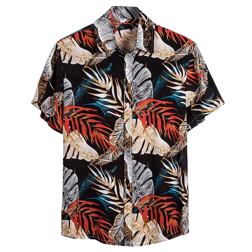Летняя мужская Этническая рубашка с коротким рукавом, Повседневная гавайская рубашка с принтом, блузка Shirtcamisa masculina рубашка для пляжа