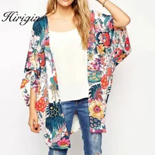 נשים הגעה פרחוני Loose צעיף קימונו קרדיגן Boho שיפון חולצות חוף חג חולצה בתוספת גודל(China)