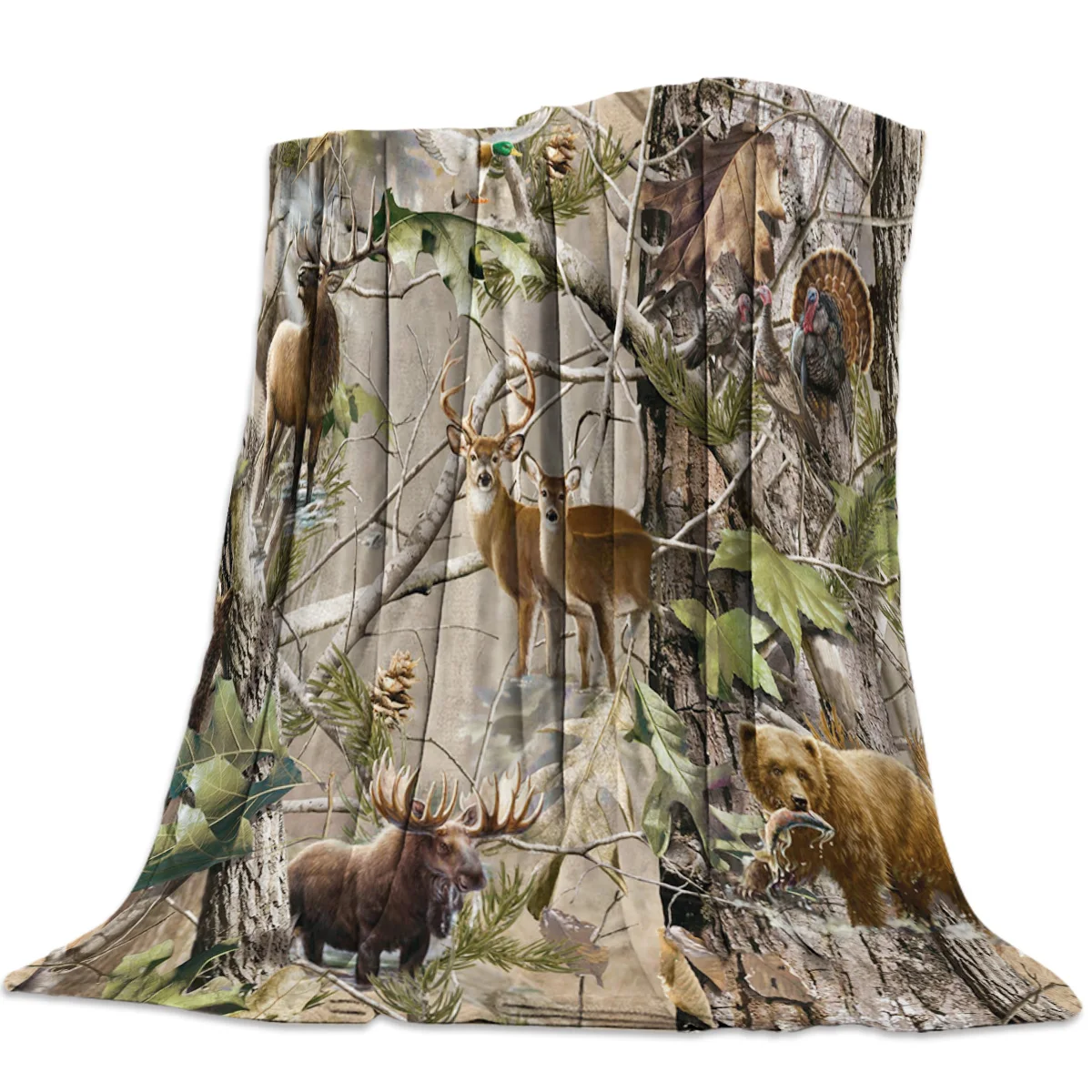 

Forest Deer And Bear Bird Bedspread Blankets Flannel Fleece Throw Cover Wrap Wrinkle-Resistant Skin-Friendly Lightweight