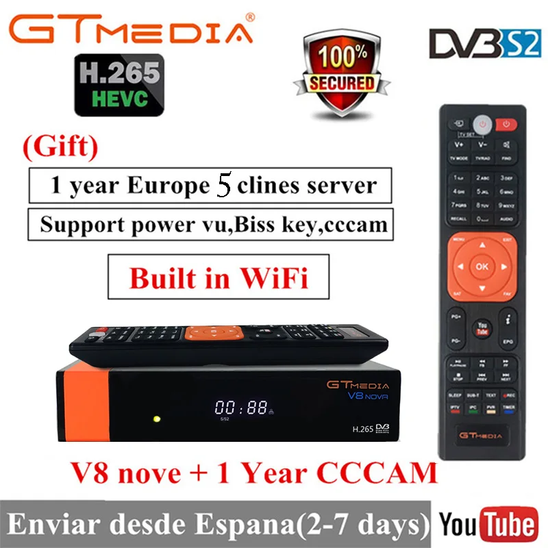 1080P Full HD GT медиа V8 NOVA CCcam Cline для 2 лет спутниковый ТВ ...