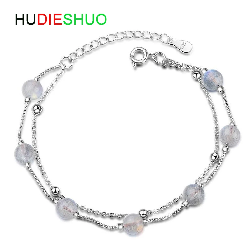 

Genuine S925 Sterling Silver Labradorite Bracelets For Women Fine Jewelry Nature Moonstone Handmade Women's Bracelet