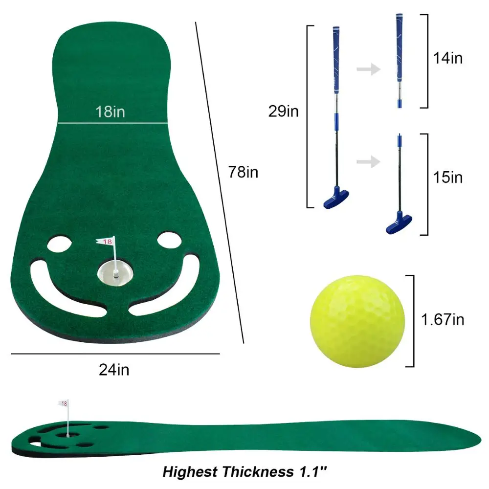 Putting Green Mats Set for Golf Putting Use Included 1 Putter & 3 Balls Training Aid Put Cup & Flags Indoor Outdoor Training Mat