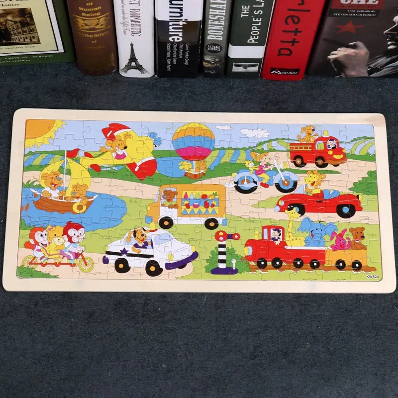 96 шт., деревянные игрушки, Мультяшные животные, дорожное движение, деревянная головоломка для детей, интеллектуальное раннее образование, детские игрушки - Цвет: style 7