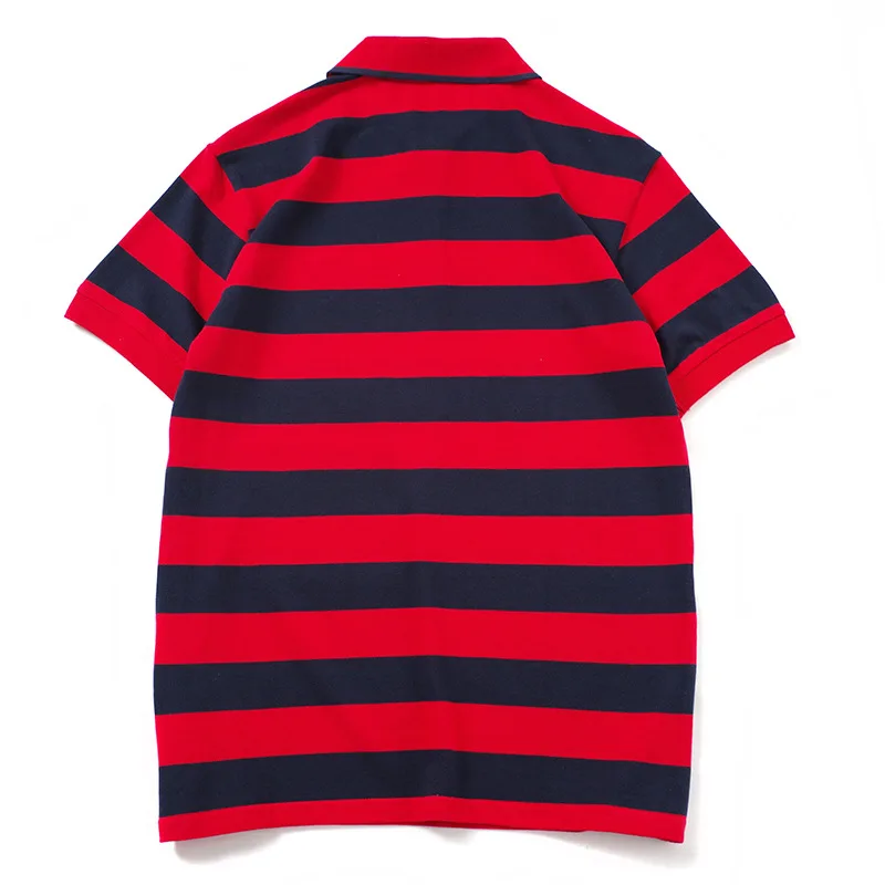 Летняя модная полосатая рубашка поло с вышивкой пчелы, Мужская Уличная одежда, брендовая Повседневная рубашка поло с коротким рукавом и отложным воротником, B306
