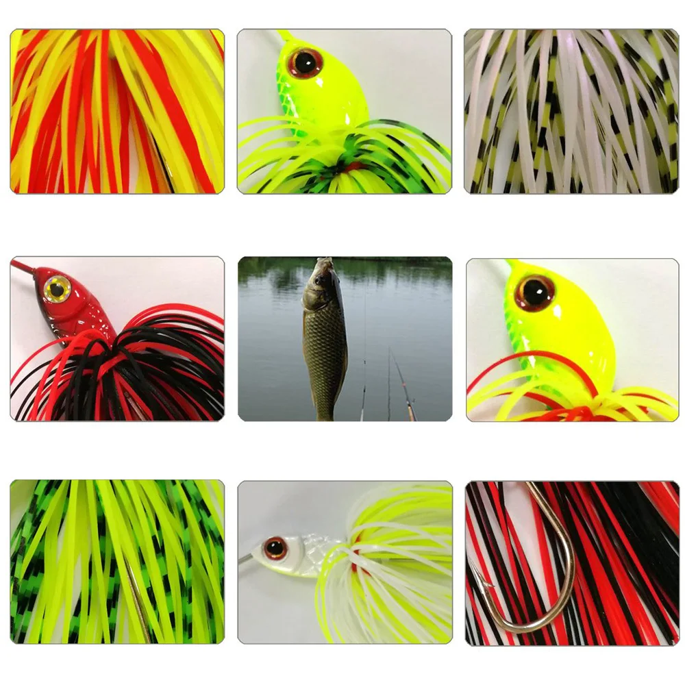 12Pcs Fishing Lures Spinnerbait Hard Metal Spinner Bait Jig Head Rubber Fishing Lure For Bass Pike Trout Freshwater Saltwater