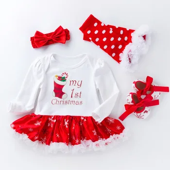 

Cute Baby Christmas outfits 4pcs Baby Girls Jumpsuit 0-24M Age Infant Toddler Newborn Outfits princess dress Set for kids