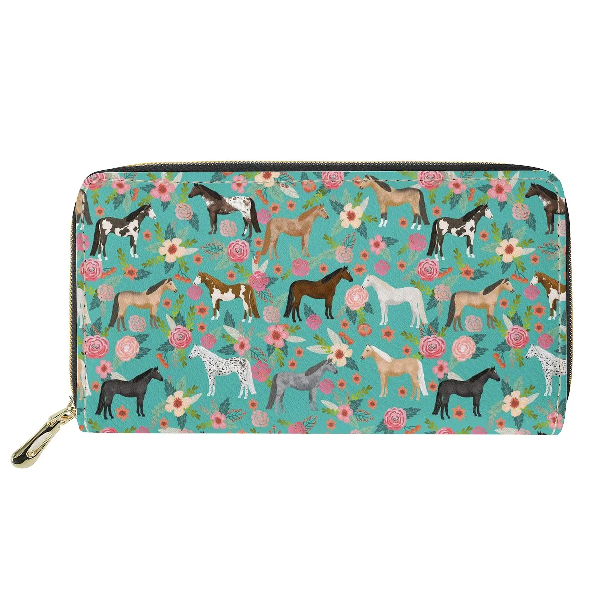 Cartera verde para mujer con estampado floral, carteras largas para mujer, bonitos monederos con cremallera, cuero PU, práctico para teléfono| Carteras| - AliExpress